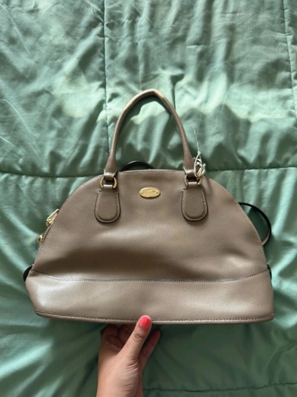 Coach Taupe Pebbled Leather Dome Satchel with Gold Hardware